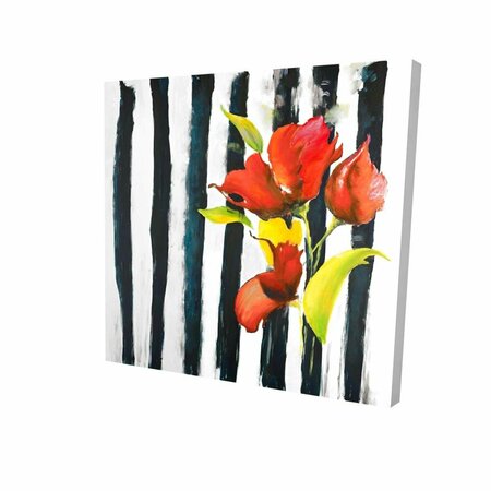 FONDO 12 x 12 in. Flowers on Black & White Stripes-Print on Canvas FO2792091